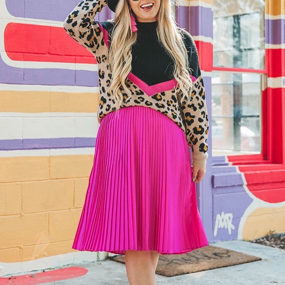 NWOT Magenta Pleated MIDI Skirt